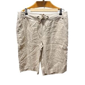 Tan 100% Linen Knee Length Shorts with Drawstring Waist